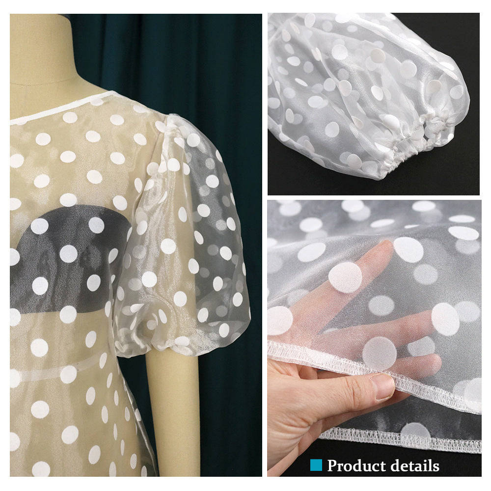 Damen Verspielte Bluse mit transparentem Polka-Punkten Design und Puffärmeln Drune