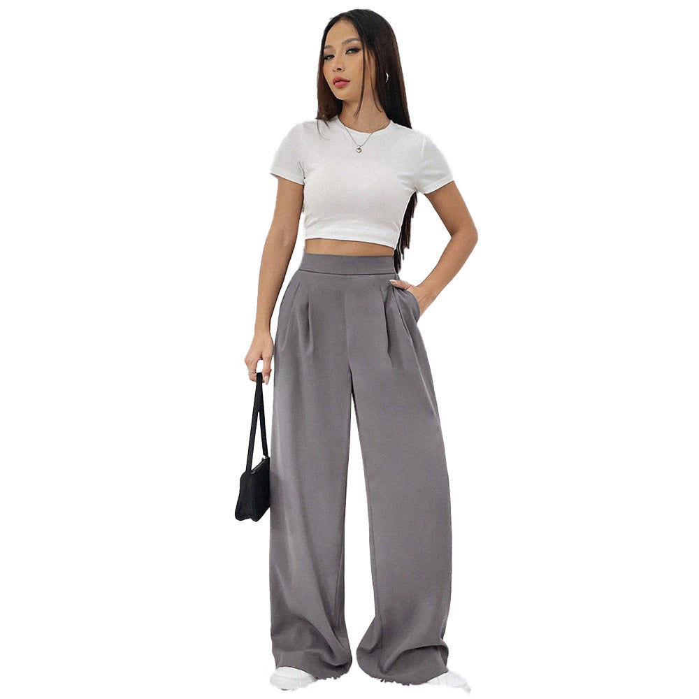Damen elegante weite Hose mit hohen Bund und Falten Drune