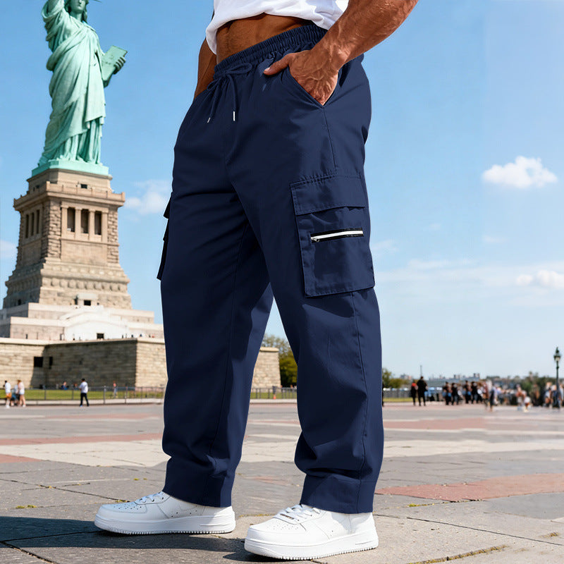 Herren Cargo-Freizeithose mit elastischem Bund, Tunnelzug & Zip-Taschen Drune
