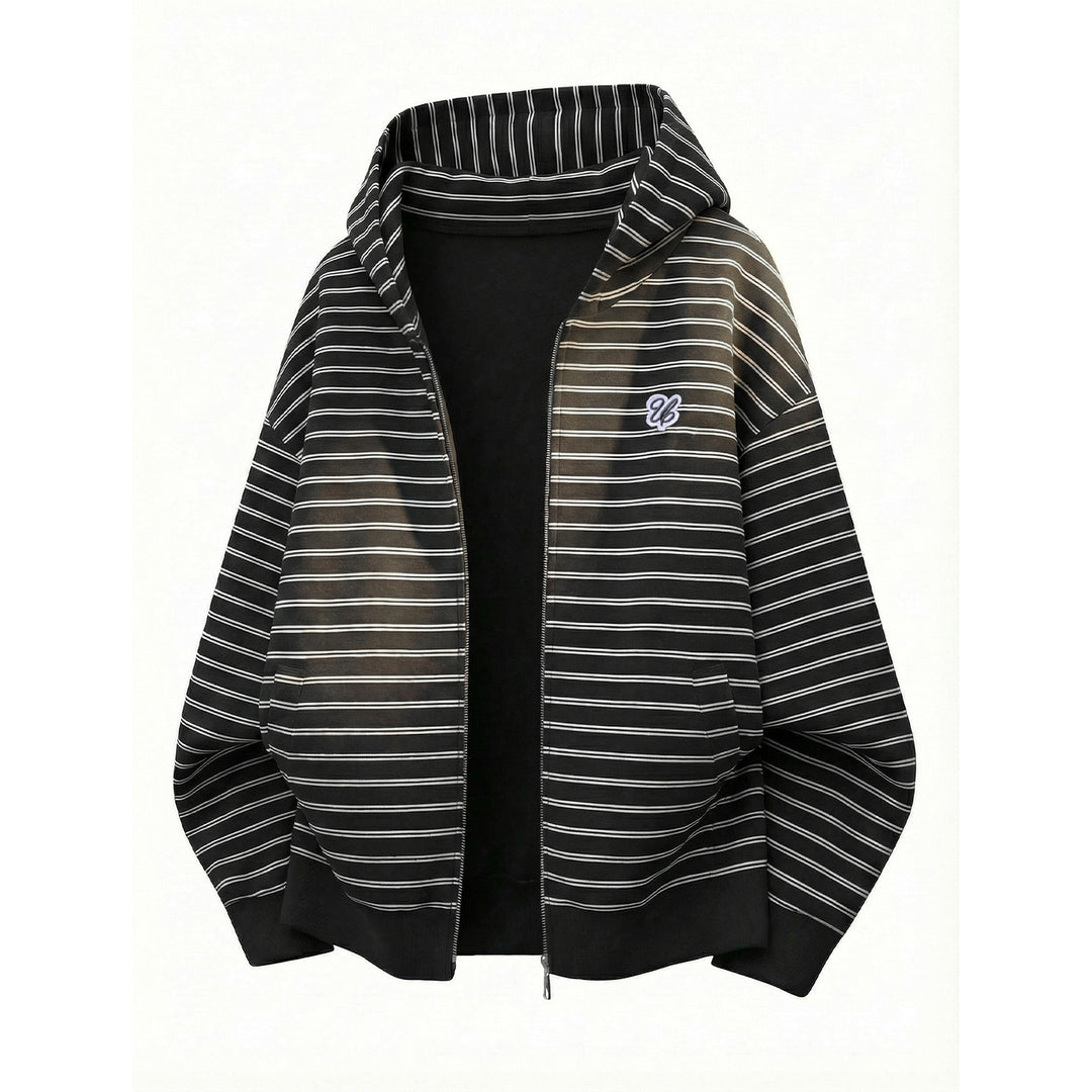 Unisex Kapuzen-Sweatjacke mit Reißverschluss und feinen Querstreifen Drune