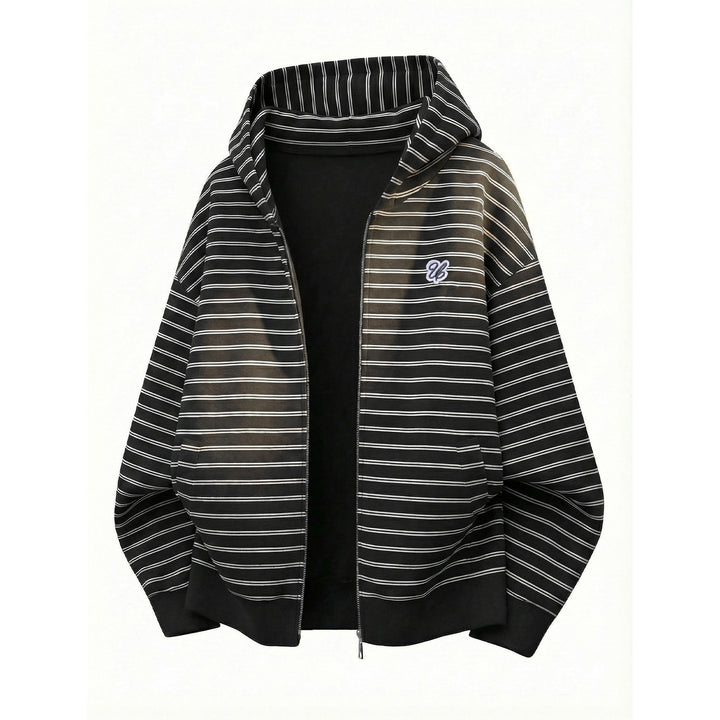 Unisex Kapuzen-Sweatjacke mit Reißverschluss und feinen Querstreifen Drune