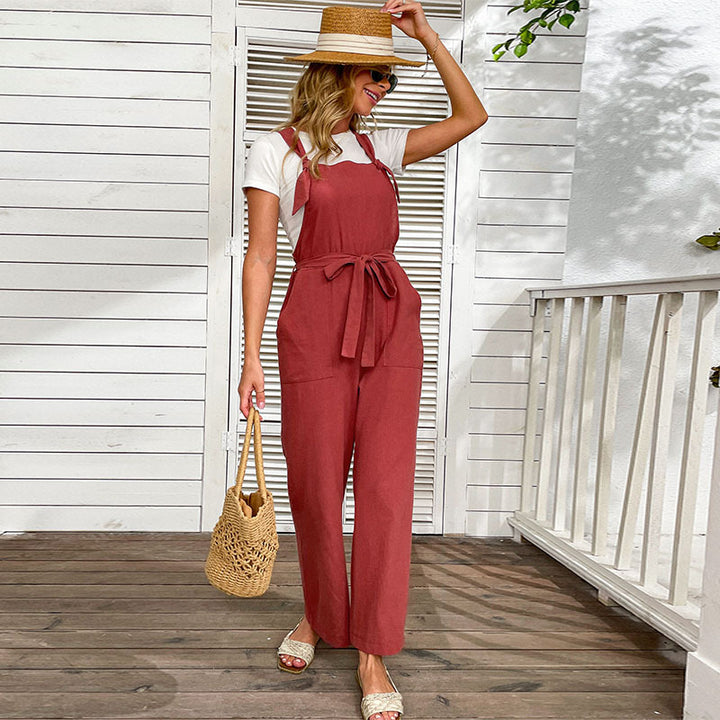 Damen Jumpsuit mit weitem Bein und elegantem Taillengürtel Drune
