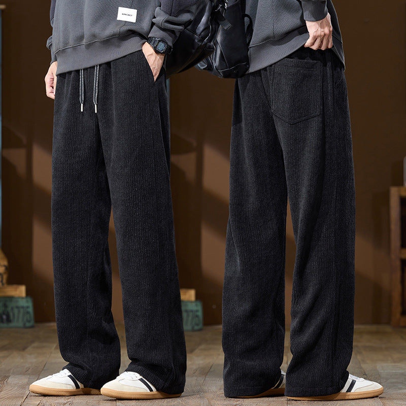 Herren Weit geschnittene Lounge-Hose aus geripptem Strukturstoff mit elastischem Bund und Tunnelzug Drune