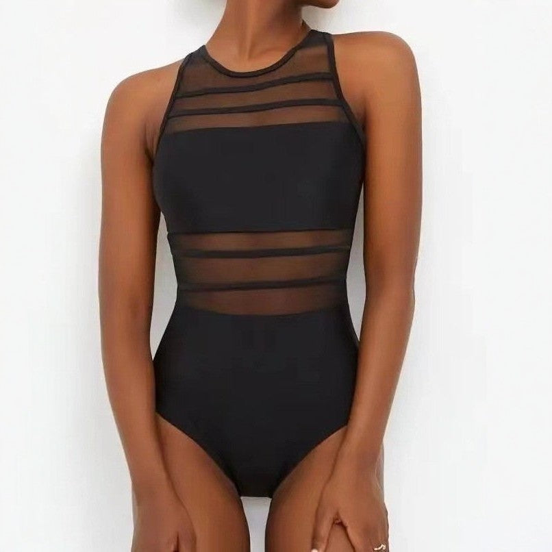 Damen Sportlicher Hochgeschnittener Einteiler mit Transparentdetails Drune