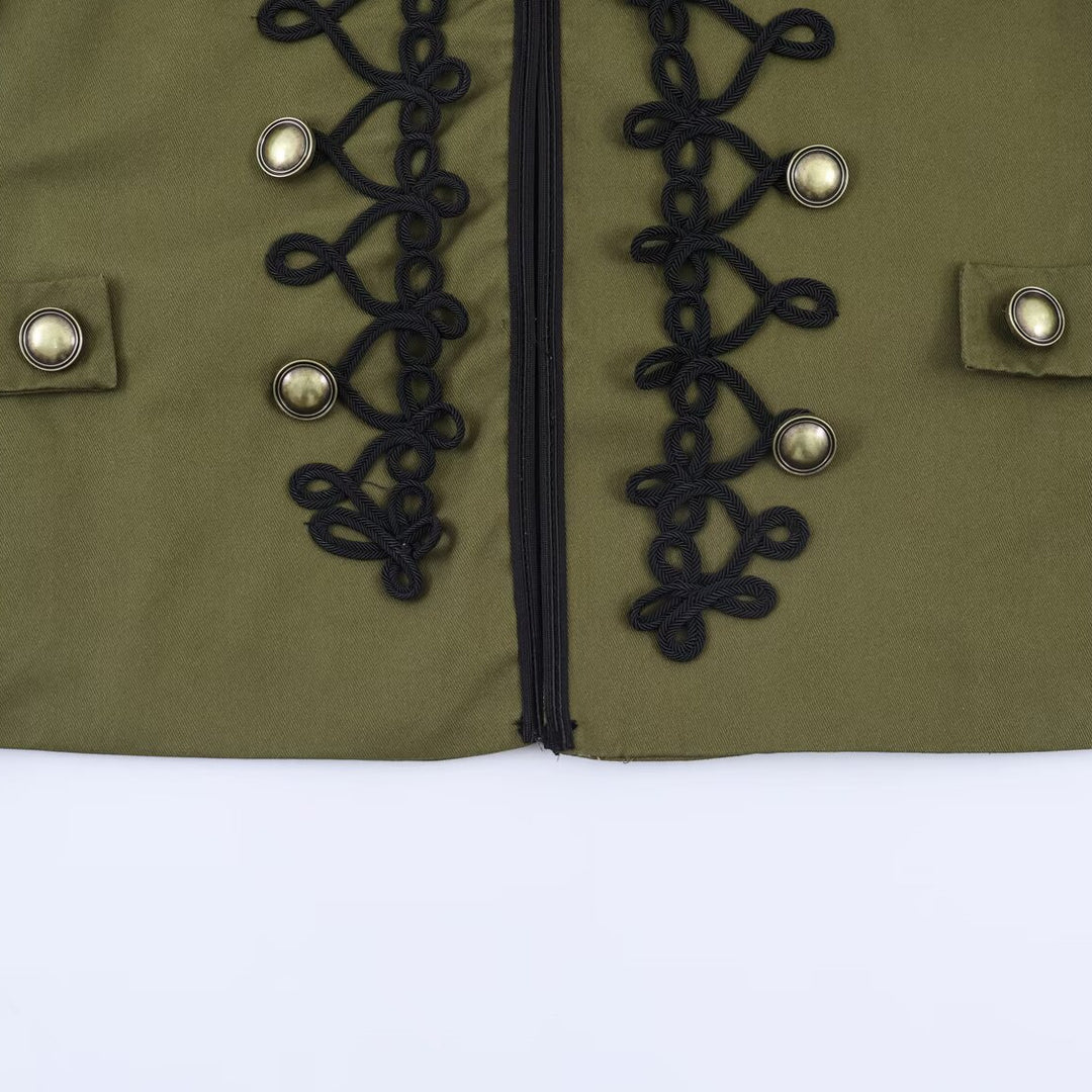 Damen Militärisch inspirierte Kurzjacke mit dekorativer Kordauflage und Stehkragen Drune