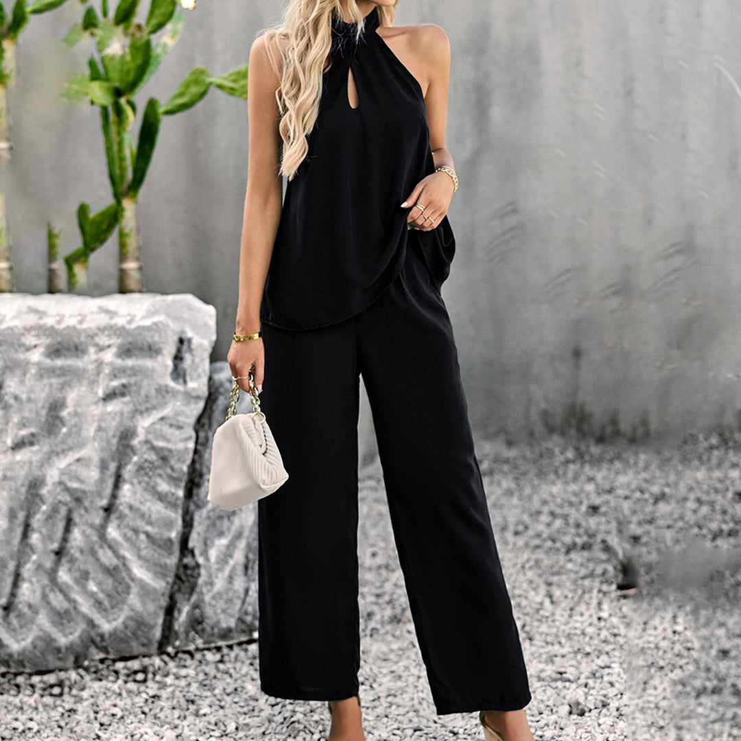 Damen Elegantes Hochkragen-Jumpsuit-Set Drune