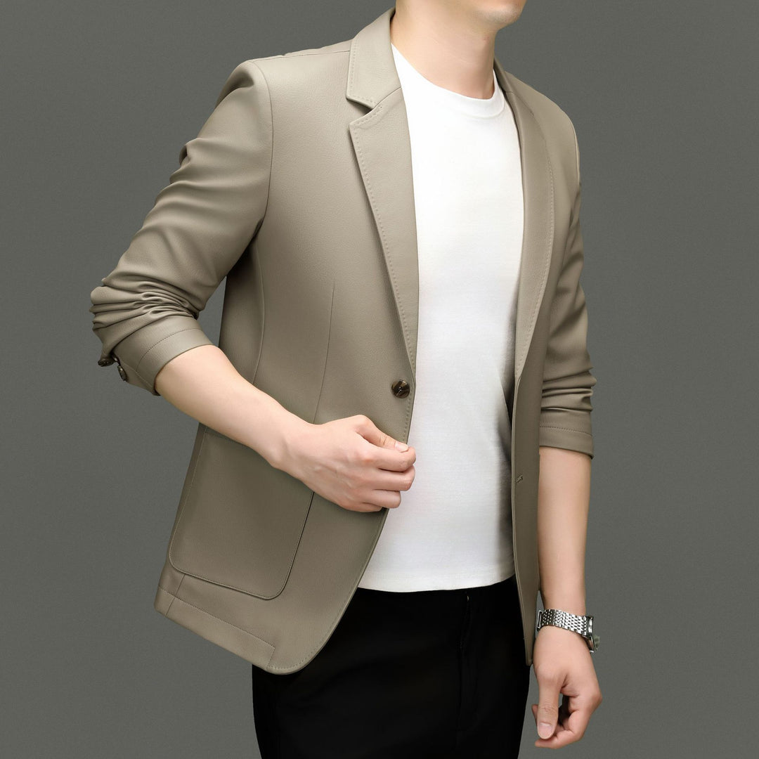 Herren Eleganter Kunstlederblazer mit modernem Schnitt und praktischen Taschen Drune