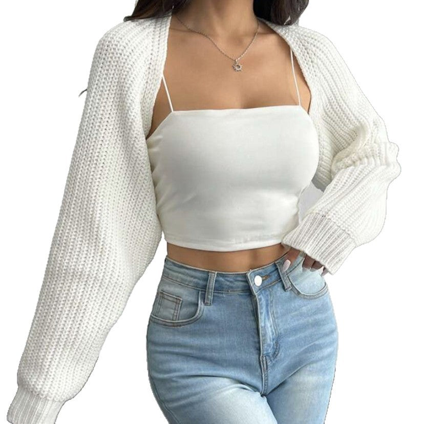 Damen Kurzbolero aus grobem Rippstrick mit Oversized-Ärmeln Drune