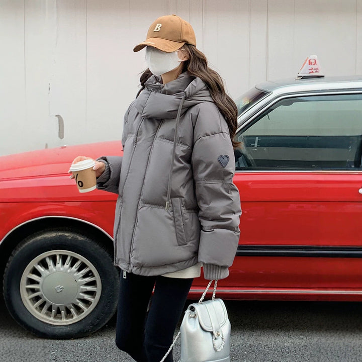 Damen nan oversized gesteppte Kurzjacke mit Kapuze, winddichter Fütterung und übergroßem Kragen Drune