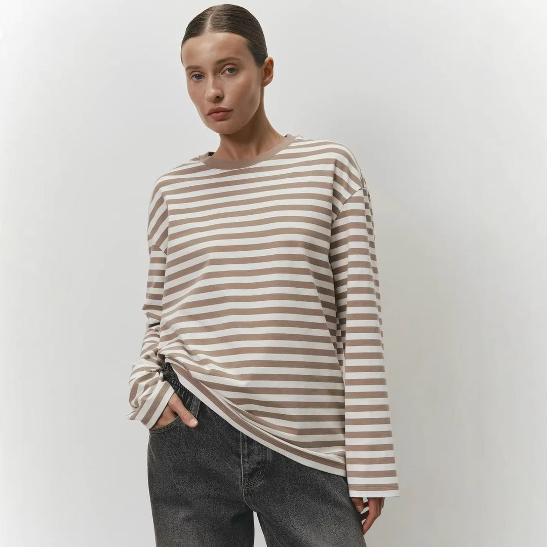 Damen Lässiges gestreiftes Langarmshirt Drune