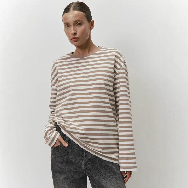 Damen Lässiges gestreiftes Langarmshirt Drune