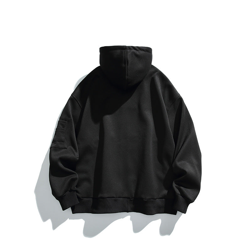 Unisex Oversize-Kapuzenjacke mit Frontreißverschluss, Ärmeltasche und geripptem Saum Drune