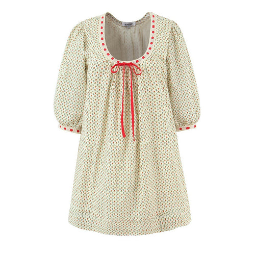 Damen Kurzes Schößchenkleid mit U‑Ausschnitt, Puffärmeln und Zierschleife Drune