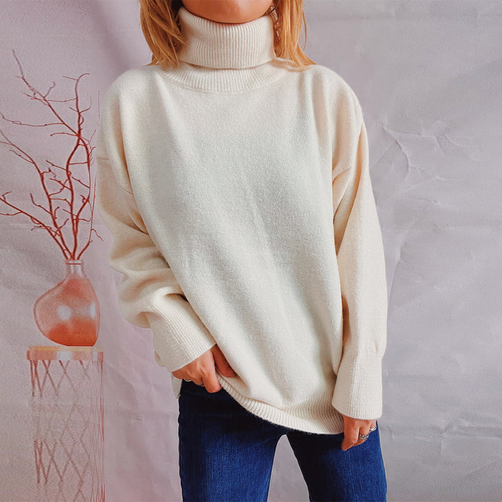 Damen Grobstrickpullover mit hohen Kragen und lockerer Passform Drune