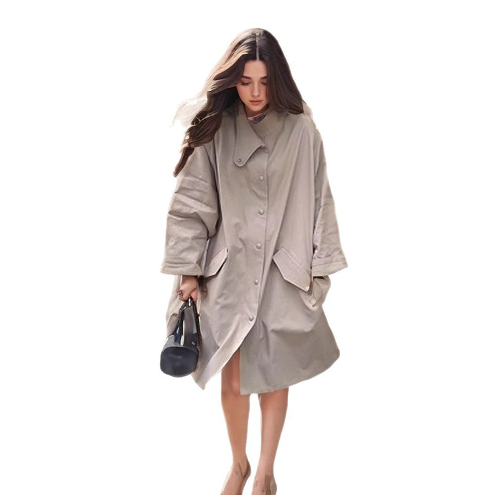 Damen Oversized Trenchcoat mit minimalistischen Knopfdetails Drune