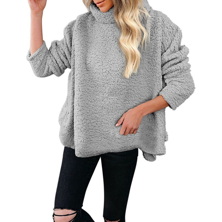 Damen Oversize-Sherpa-Pullover mit hohem Rollkragen, verlängertem Rückensaum und lässiger Silhouette Drune
