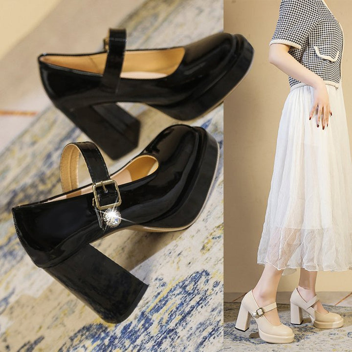 Damen elegante Mary Jane Pumps mit blockiertem Absatz und glänzendem Detail Drune