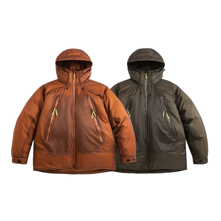 Unisex Oversize wattierte Kapuzenjacke mit schrägen Reißverschlusstaschen und verstellbarem Saum Drune