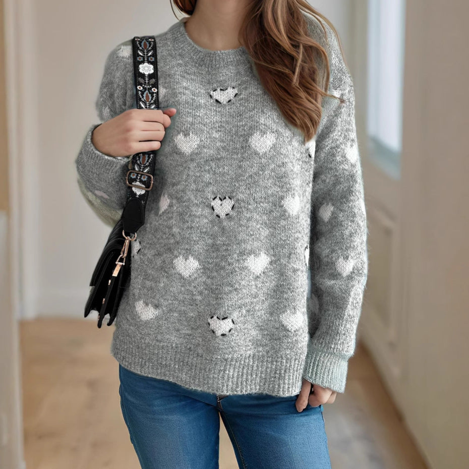 Damen Pullover mit verspieltem Herzdesign und weicher Struktur Drune