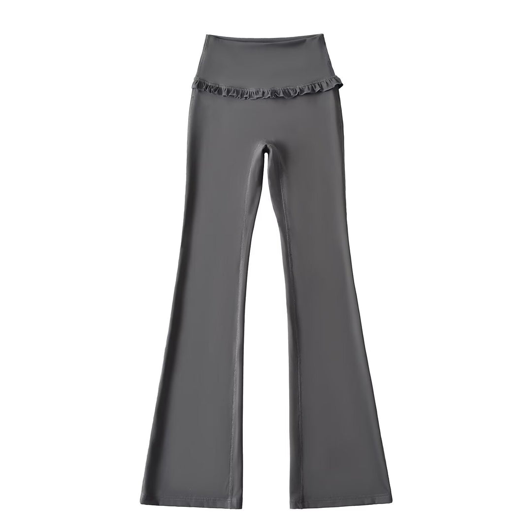Damen Hochtaillierte Bootcut-Leggings mit Rüschendetails Drune