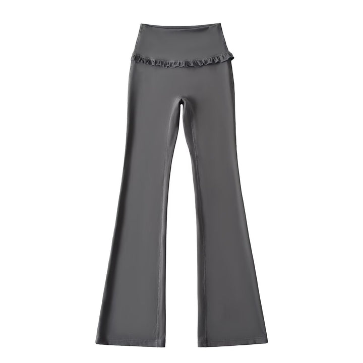 Damen Hochtaillierte Bootcut-Leggings mit Rüschendetails Drune