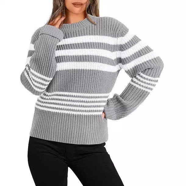 Damen Strickpullover mit modernen Kontraststreifen und lässigem Schnitt Drune