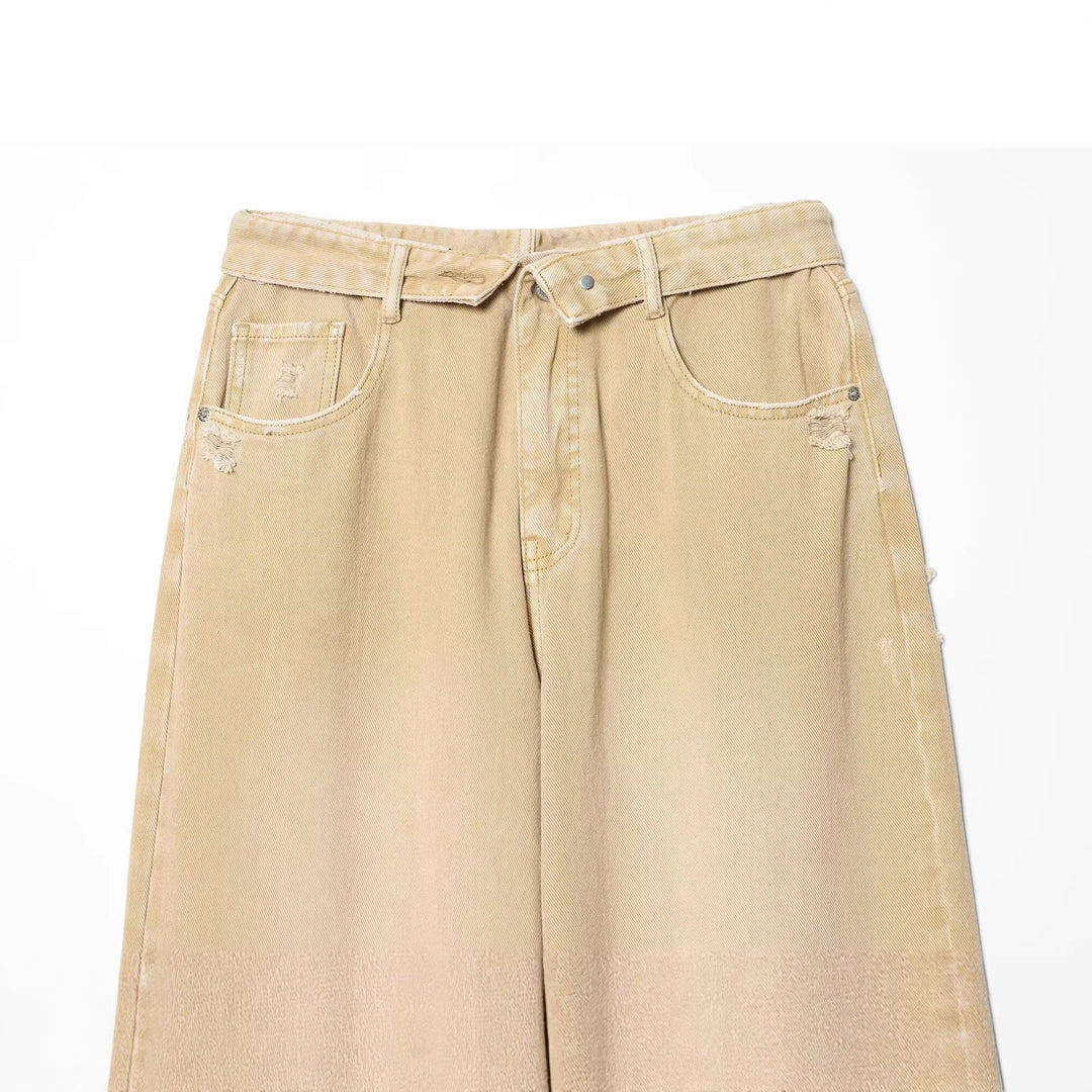Damen Weite High-Waist Jeanshose mit geradem Bein und Used-Details Drune