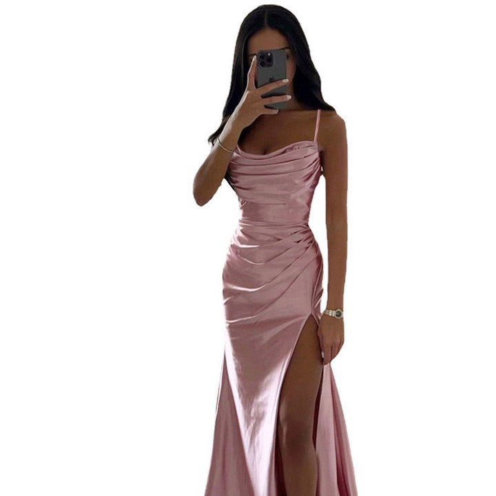 Damen Elegantes Abendkleid mit Raffungen und hohem Split Drune