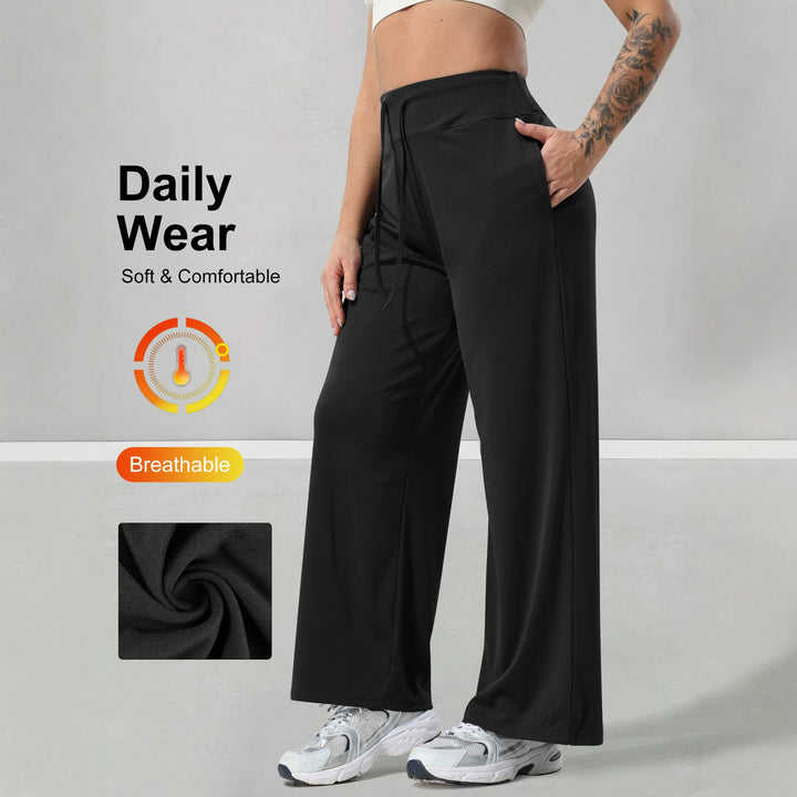 Damen Jogginghose mit hohem Bund, weitem Bein, Kordelzug und Seitentaschen Drune