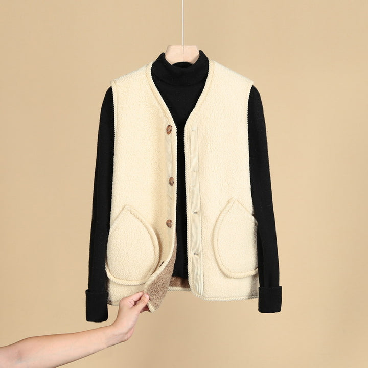 Damen Ärmellose Thermofleece-Weste mit Knopfleiste und Rundtaschen Drune