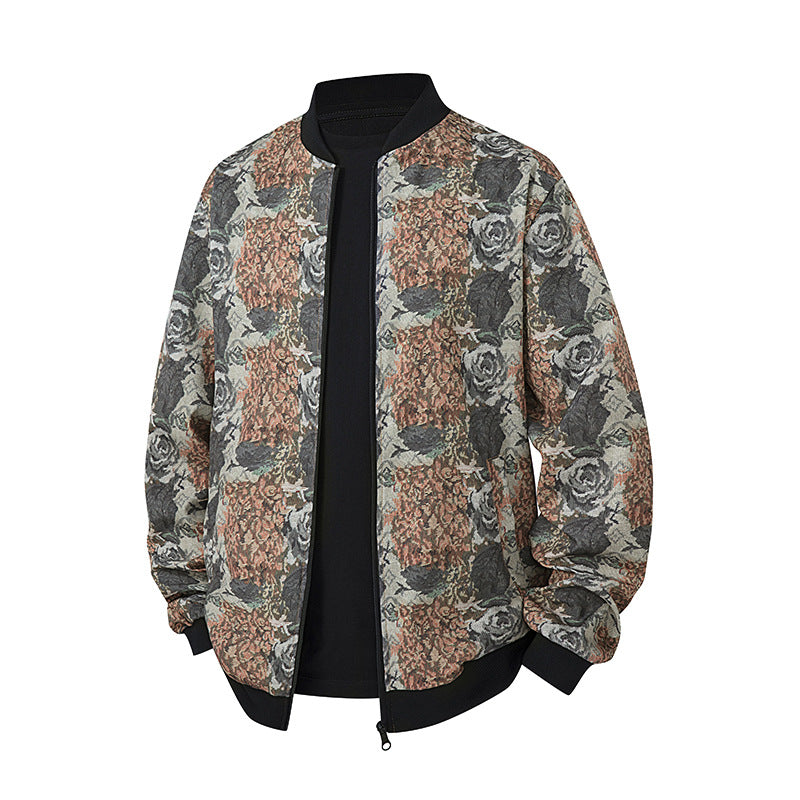Herren Bomberjacke im Ethno-Print mit leichter Wattierung und geripptem Saum Drune