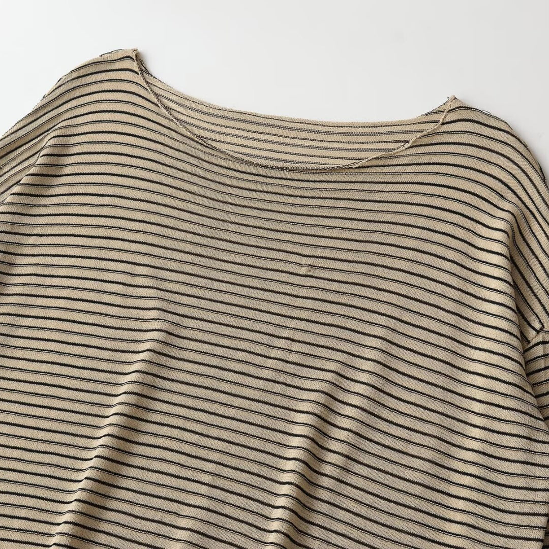 Damen Oversize Ringel-Feinstrickpullover mit weitem U-Boot-Ausschnitt Drune