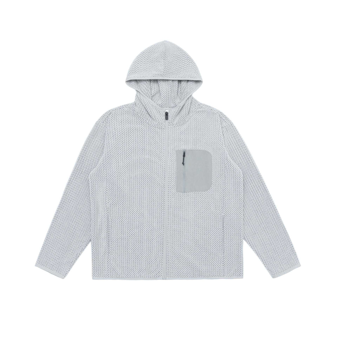 Unisex Strukturierte Kapuzenjacke mit durchgehendem Reißverschluss und Brustzippertasche Drune