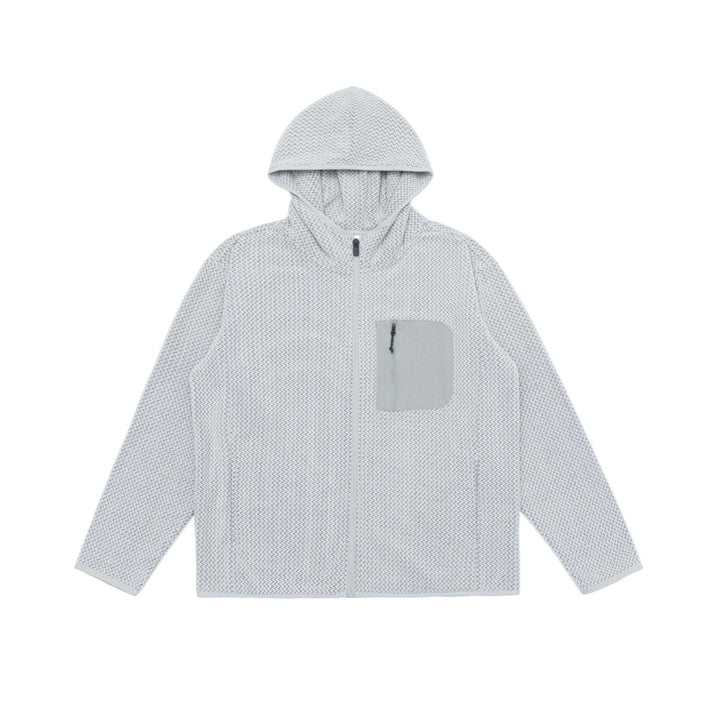 Unisex Strukturierte Kapuzenjacke mit durchgehendem Reißverschluss und Brustzippertasche Drune