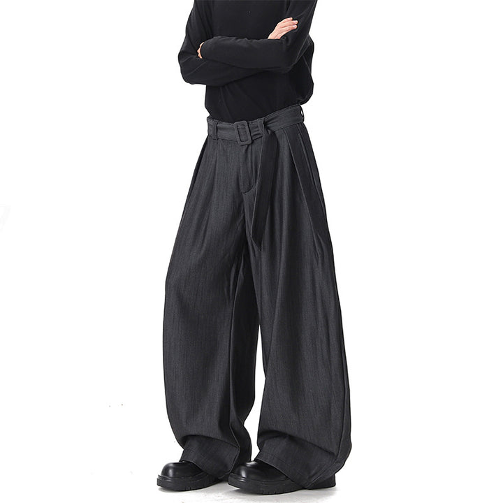 Damen Weite Paperbag-Hose mit hohem Bund, Falten und Taillengürtel Drune
