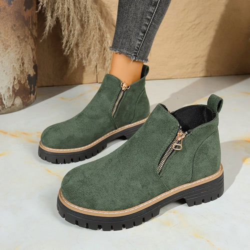 Damen nan Wildlederoptik-Ankleboots mit seitlichem Reißverschluss, Pull-Tab und profilierter Traktorsohle Drune