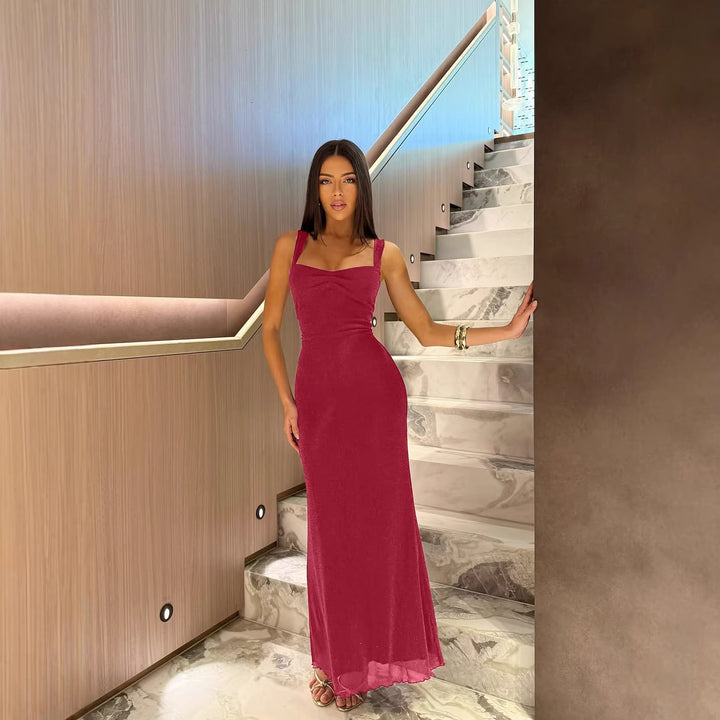 Damen Glitzerndes Maxikleid mit Carmen-Ausschnitt und figurformendem Schnitt Drune