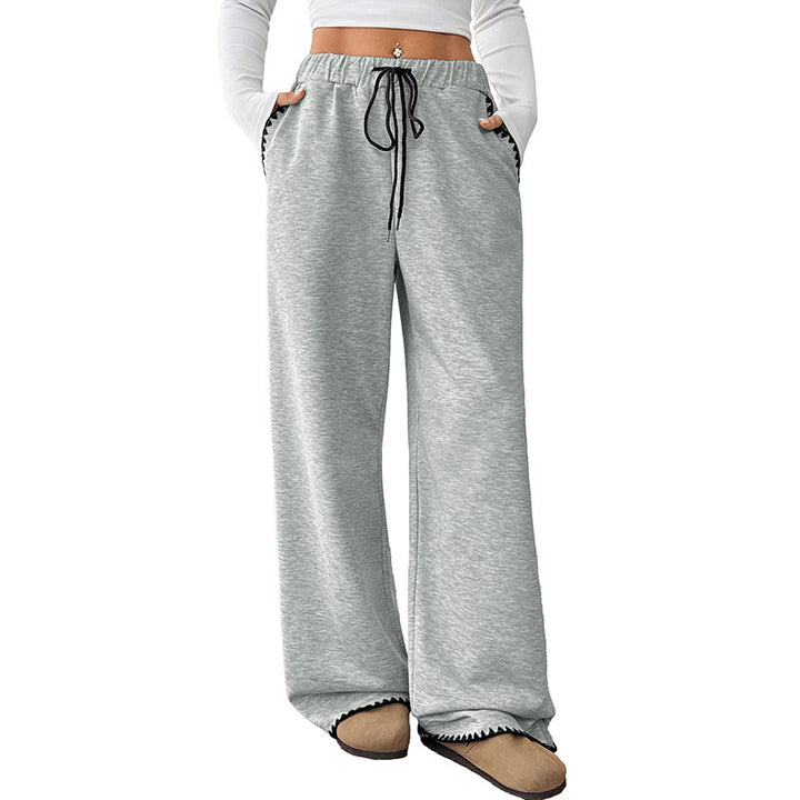 Damen Relaxte Lounge-Jogginghose mit weitem Bein, elastischem Bund, Kordelzug und Zierkante Drune