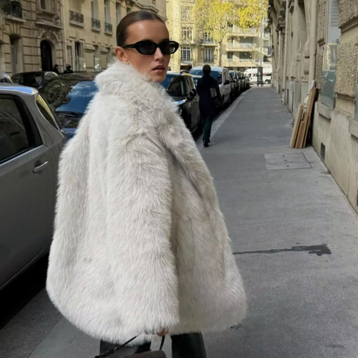 Damen Faux-Fur-Mantel mit Oversize-Schalkragen und langem, taillenfreiem Schnitt Drune