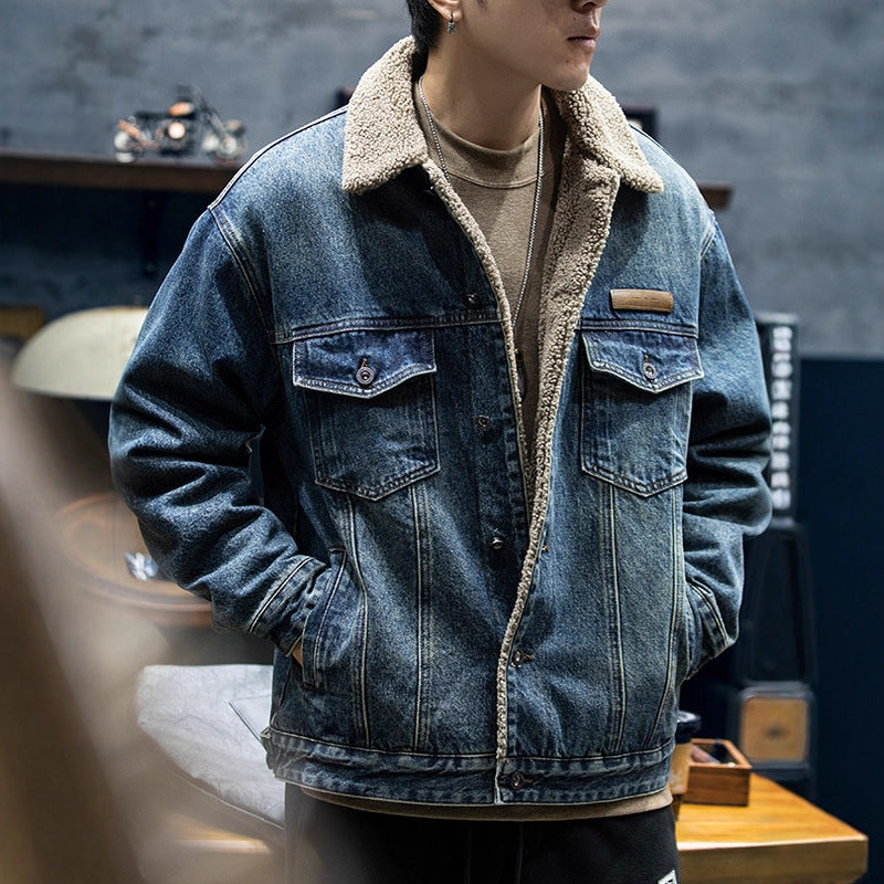 Herren Lässige Jeansjacke mit Teddyfutter Drune