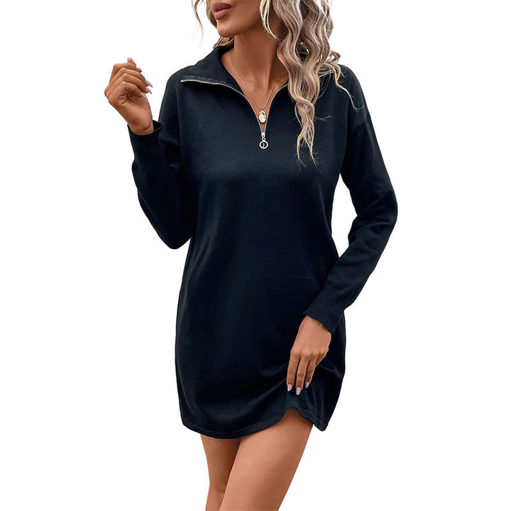 Damen Strickkleid mit Halbzipperkragen und legerer Tunika-Silhouette Drune