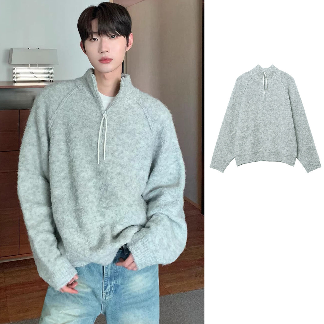 Herren Bequemer Grobstrickpullover mit halbem Reißverschluss Drune