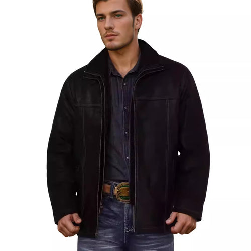 Herren Lammfelljacke mit breitem Kragen und praktischen Taschen Drune