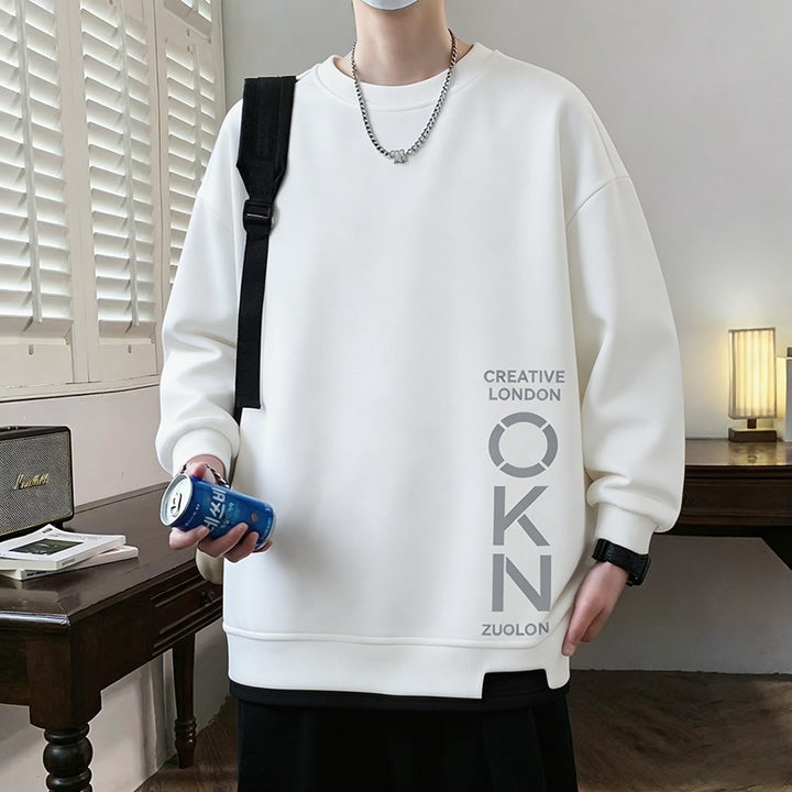 Herren Oversize‑Sweatshirt mit kontrastierenden Ärmeln, Rundhalsausschnitt & Labelpatch Drune