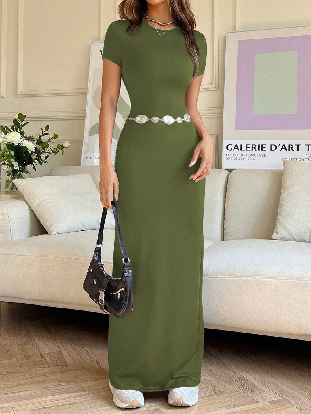 Damen Figurbetontes Maxikleid mit V-Ausschnitt Drune