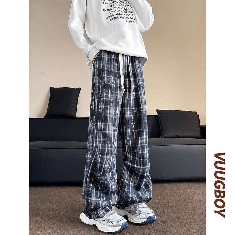 Herren weite karierte Flanellhose mit Kordelzug im Baggy-Schnitt Drune