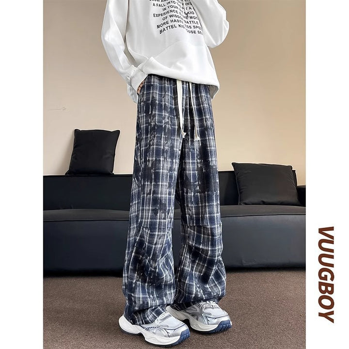 Herren weite karierte Flanellhose mit Kordelzug im Baggy-Schnitt Drune
