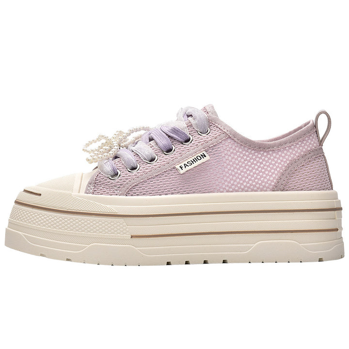 Damen Plateausneaker mit modischem Mesh-Obermaterial und trendigen Perlendetails Drune