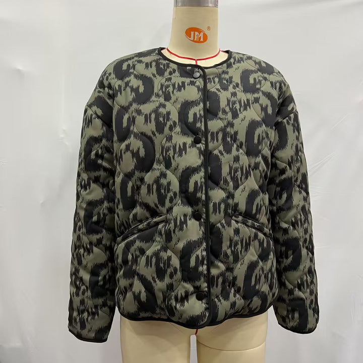 Damen nan gesteppte Ikat-Print Steppjacke mit Rundhalsausschnitt, kontrastpaspel und aufgesetzten Taschen Drune