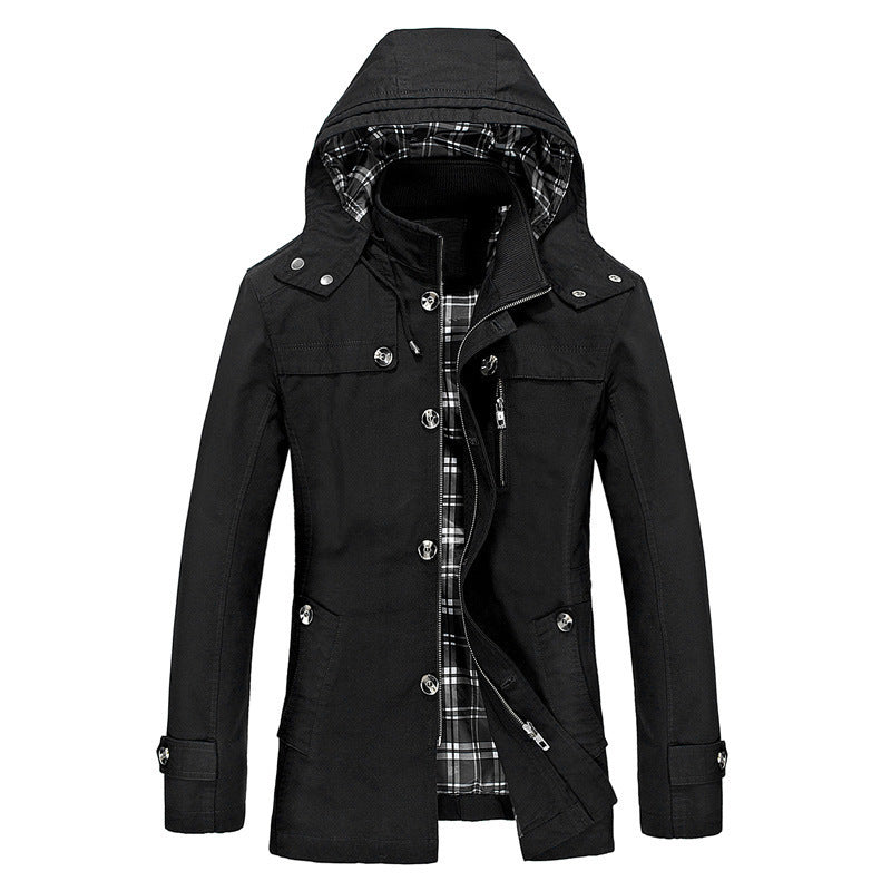 Herren nan wasserabweisende Kapuzen-Fieldjacke mit kariertem Thermofutter, verdeckter Reißverschlussleiste und funktionalen Taschen Drune